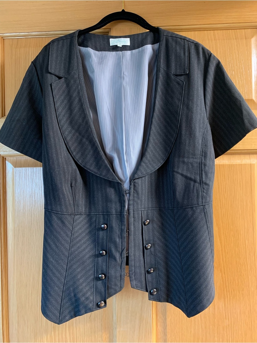 Plus size Maurices Dark Grey Short-Sleeve Pinstripe Blazer